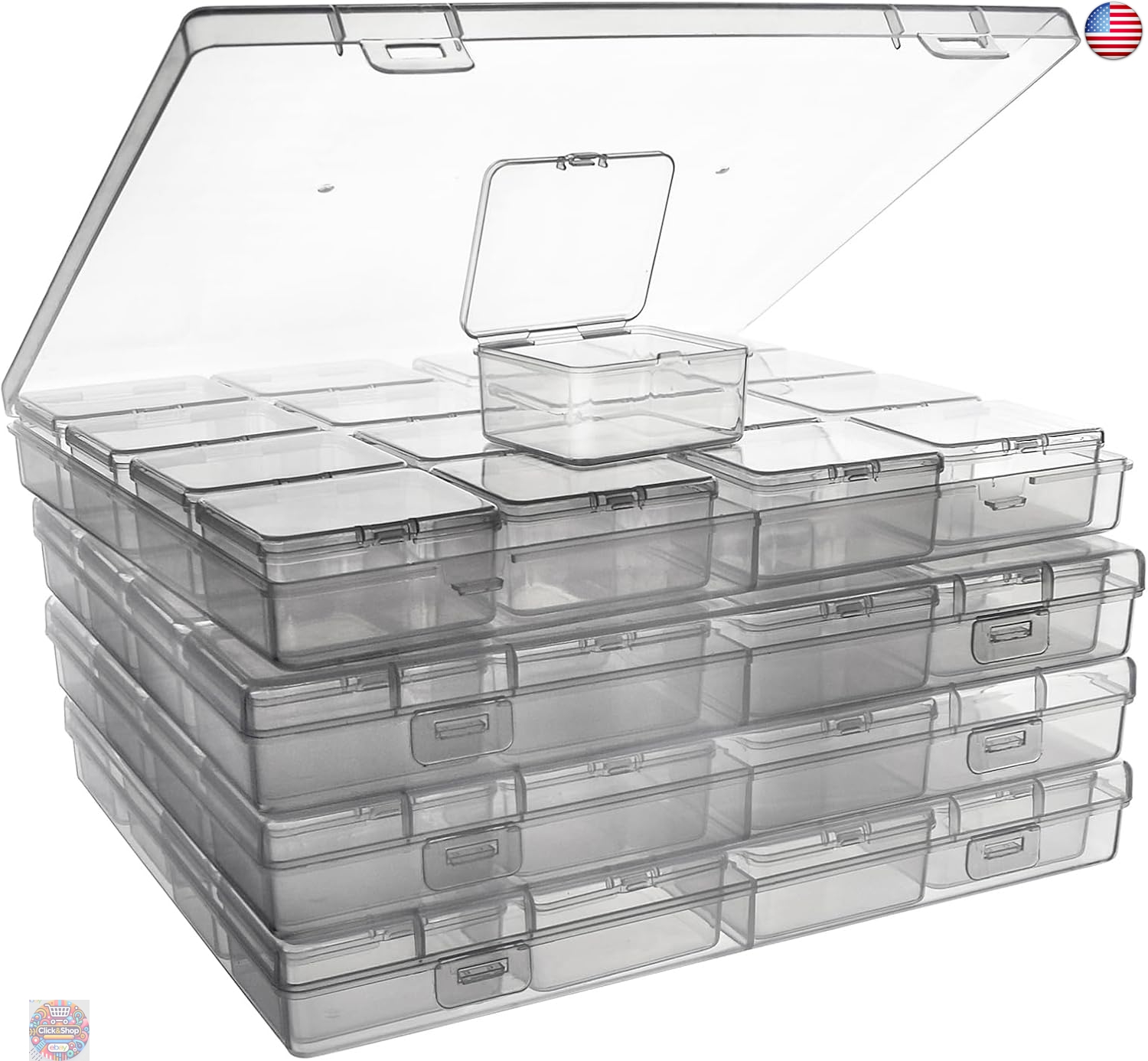 Purple Plastic Box-Bead Organizer Box-30Pcs Plastic Bead Storage Containers Craft Storage Box With Hinged Lid, 1sheet Labels, Mini Box For